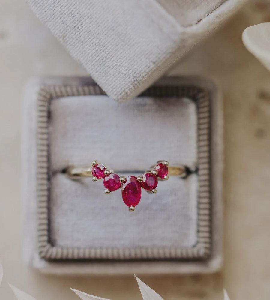 Ruby Curved Nesting Band Silver Chevron Tiara Stacking Ring | Anima jewels