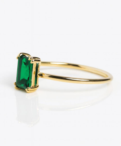 Emerald-Cut Natural Emerald Solitaire Ring | 14K Yellow Gold Art Deco Band | Anima jewels