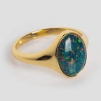 Black Opal Signet Ring 925 Sterling Silver Masculine | Anima jewels
