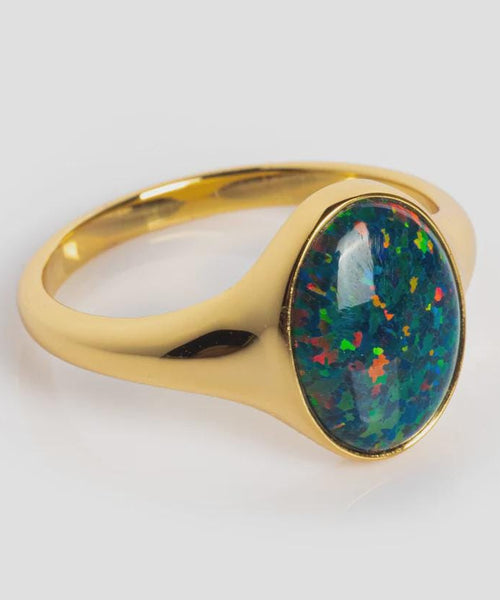 Black Opal Signet Ring 925 Sterling Silver Masculine | Anima jewels