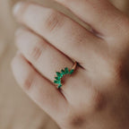 Emerald Sunburst Wedding Band Silver Marquise & Baguette Ring | Anima jewels