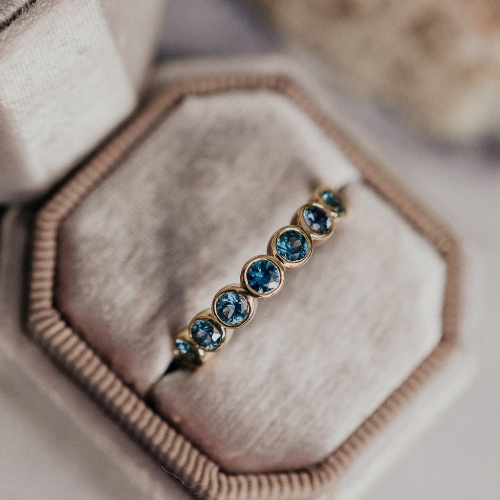 8 Montana Sapphire Bezel Band Silver Stackable Ring | Anima jewels