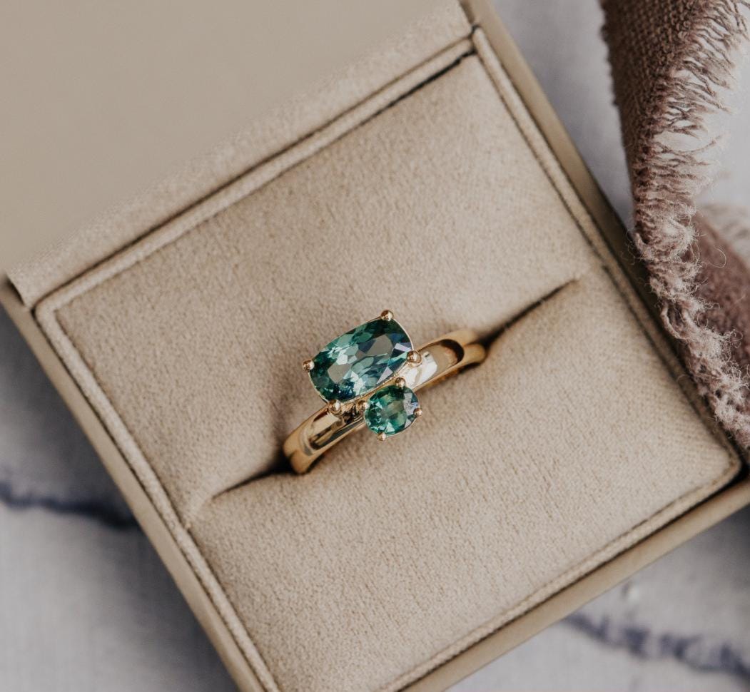 Two Montana Sapphire Prong Ring Silver Stackable Band | Anima jewels