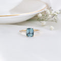 Cushion Cut Montana Sapphire Ring | 14k Solid Gold Double Band | Anima jewels