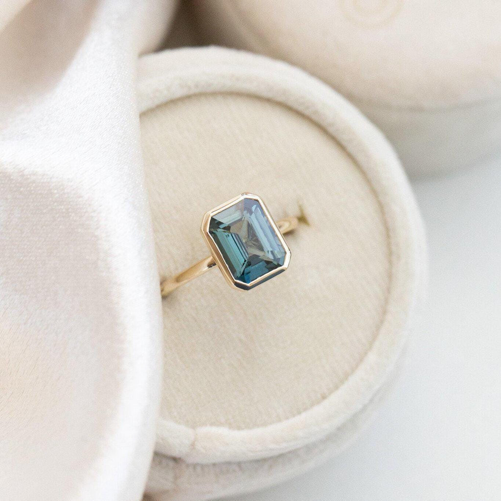 Emerald Cut Montana Sapphire Solitaire Silver Engagement Ring | Anima jewels