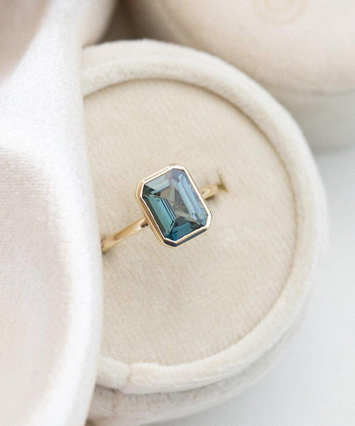 Emerald Cut Montana Sapphire Solitaire Silver Engagement Ring | Anima jewels