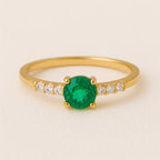 6mm Emerald & Diamond Ring | 925 Sterling Silver May Birthstone Band | Anima jewels