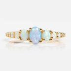 Vintage Oval Opal Engagement Ring | 925 Sterling Silver Halo Band | Anima jewels