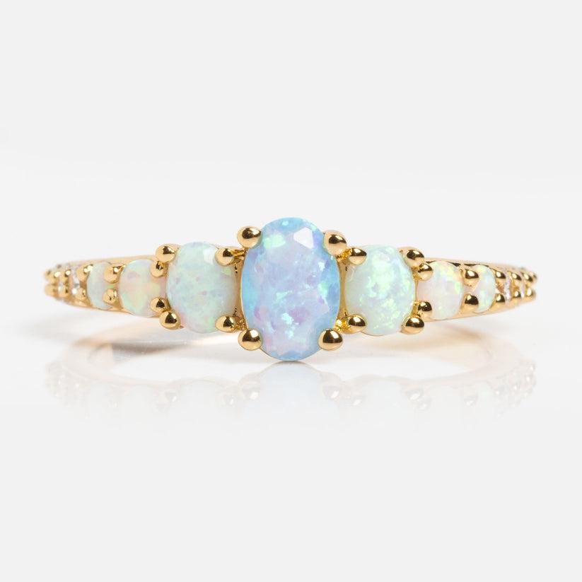 Vintage Oval Opal Engagement Ring | 925 Sterling Silver Halo Band | Anima jewels