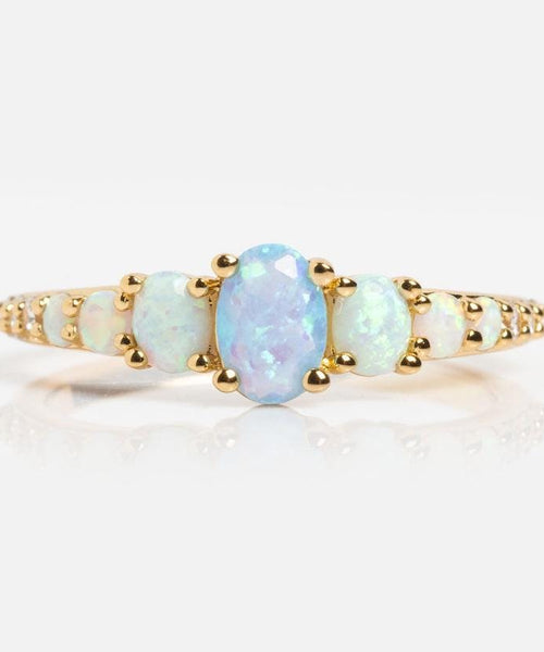 Vintage Oval Opal Engagement Ring | 925 Sterling Silver Halo Band | Anima jewels