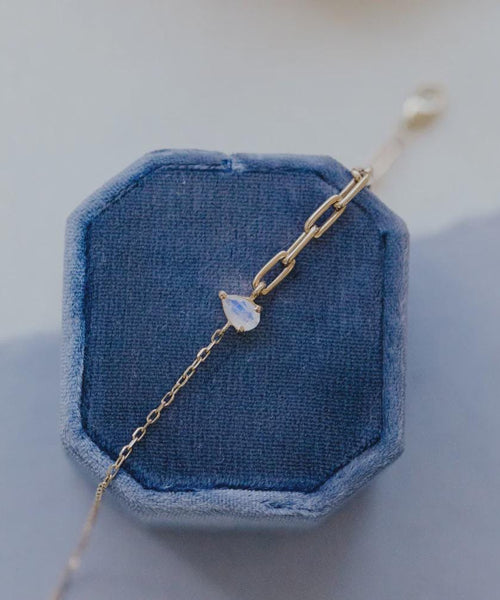 Moonstone Paperclip Bracelet - Pear Cut June Birthstone Jewelry | Anima Jewels