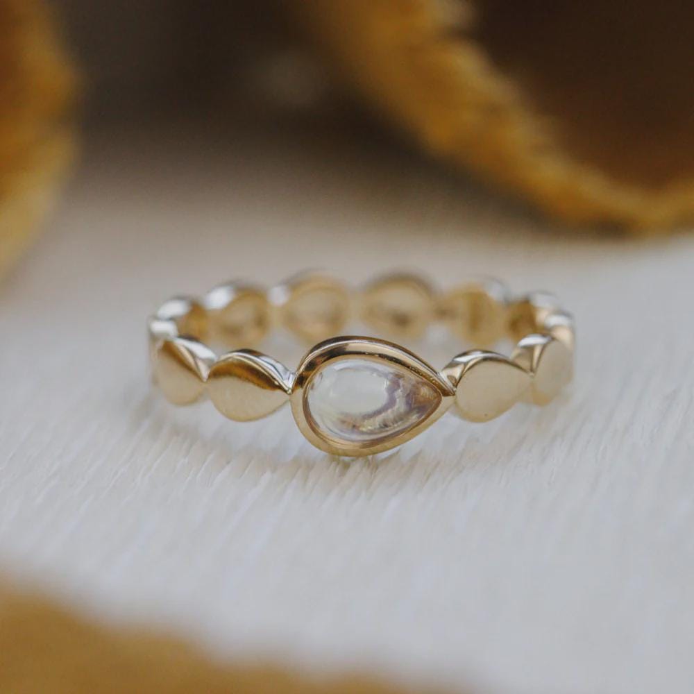 Pear Cut Rainbow Moonstone Eternity Band Silver Teardrop Ring | Anima jewels