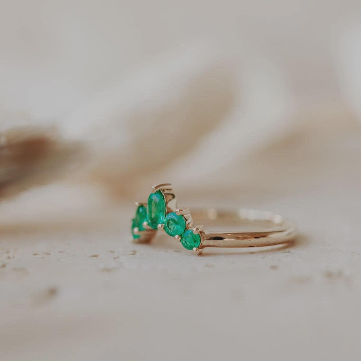 Emerald Curved Wedding Band Silver Chevron Stacking Ring | Anima jewels