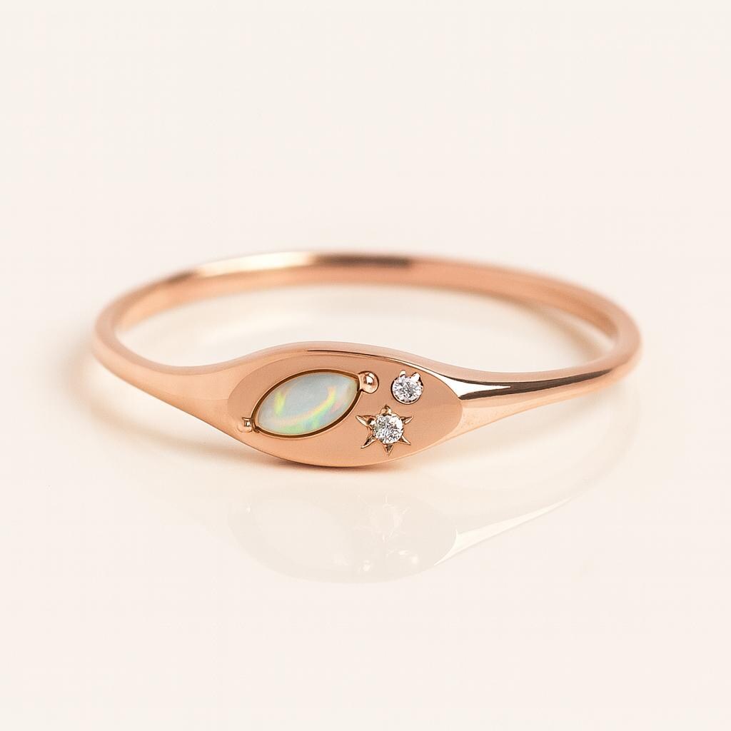 Marquise Opal Starburst Ring | 925 Sterling Silver Celestial Band | Anima jewels