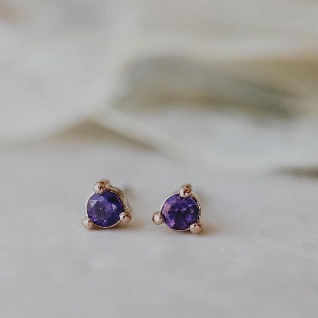 Personalized Birthstone Trio Stud Earrings in Solid 14k Gold | Anima Jewels