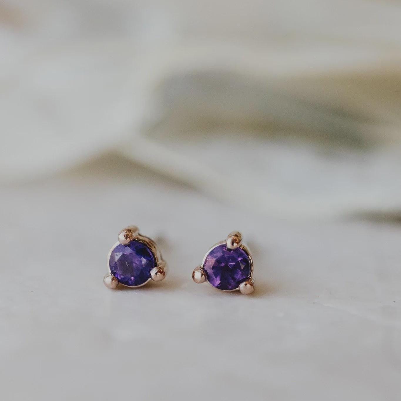 Personalized Birthstone Trio Stud Earrings in Solid 14k Gold | Anima Jewels