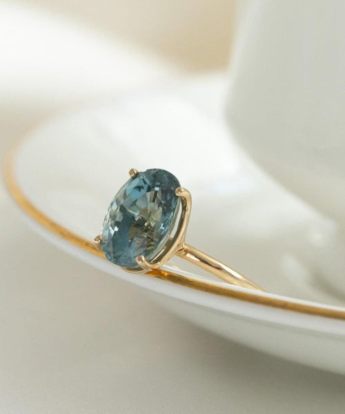 Oval Montana Sapphire Ring | 925 Sterling Silver Vintage Geometric Band | Anima jewels