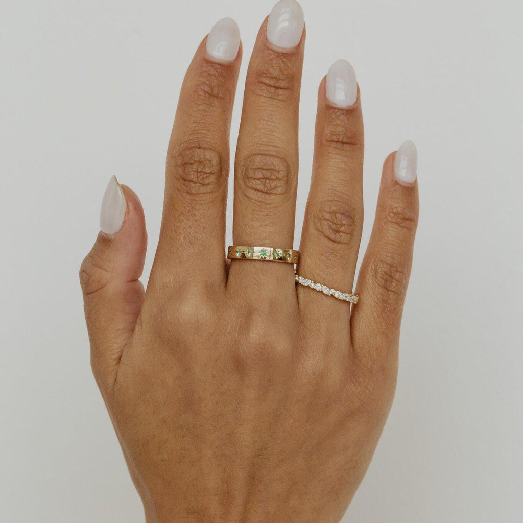 Star Emerald Stacking Eternity Ring Silver Celestial Band | Anima jewels