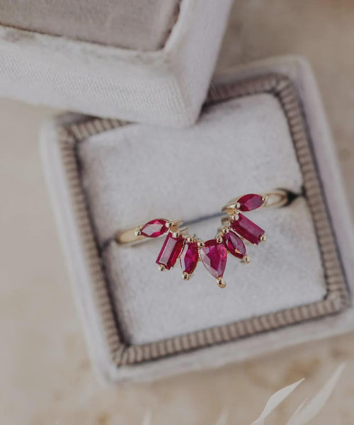 Ruby Curved Wedding Band Silver Leaf Stacking Ring | Anima jewels