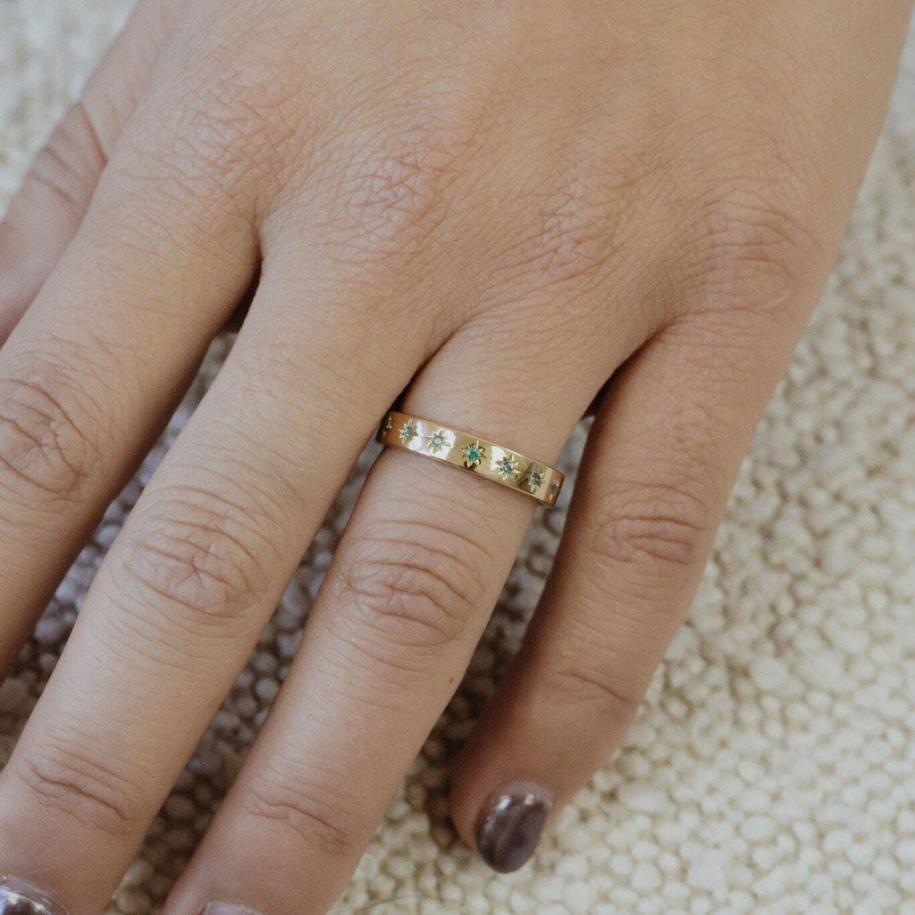 Star Emerald Stacking Eternity Ring Silver Celestial Band | Anima jewels