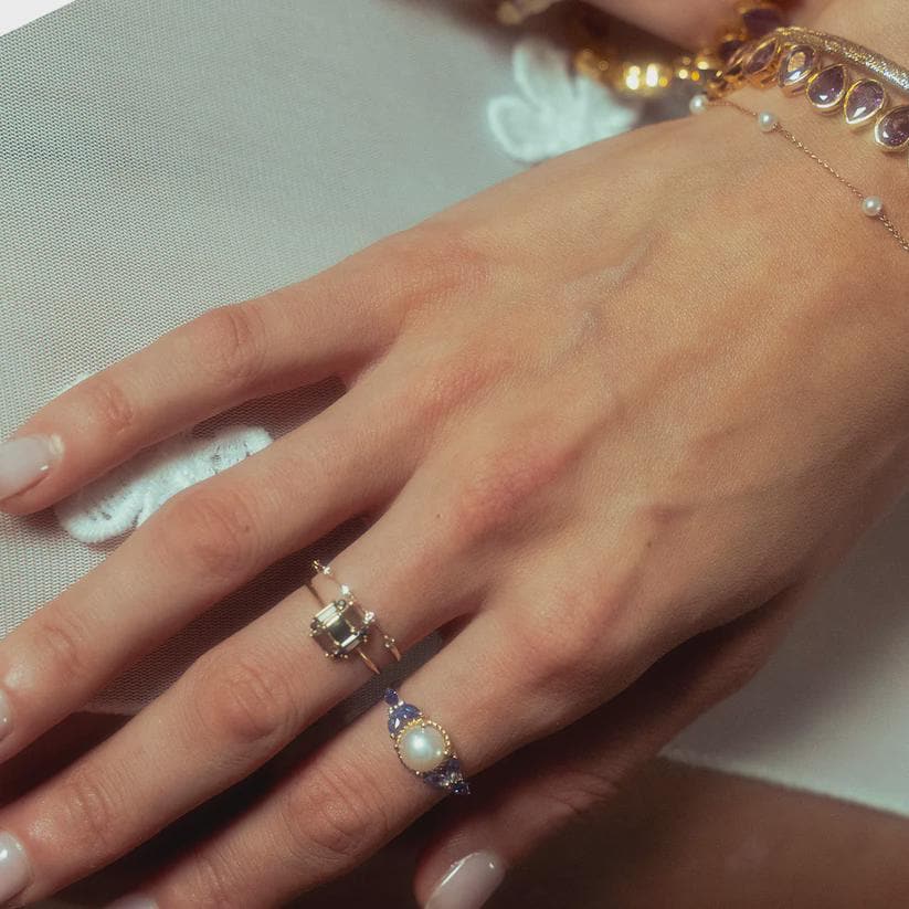 Vintage Inspired Pearl and Tanzanite Silver Statement Ring | Anima jewels