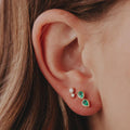 Emerald Duo Pear Stud Earrings, Solid 14k Gold Two Stone Piercing, Minimalist Pear Cut Emerald Earrings for Women, May Birthstone Gift