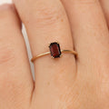 Emerald Cut Garnet Ring – January Birthstone Ring in 925 Sterling Silver – Minimalist Red Gemstone Stacking Ring