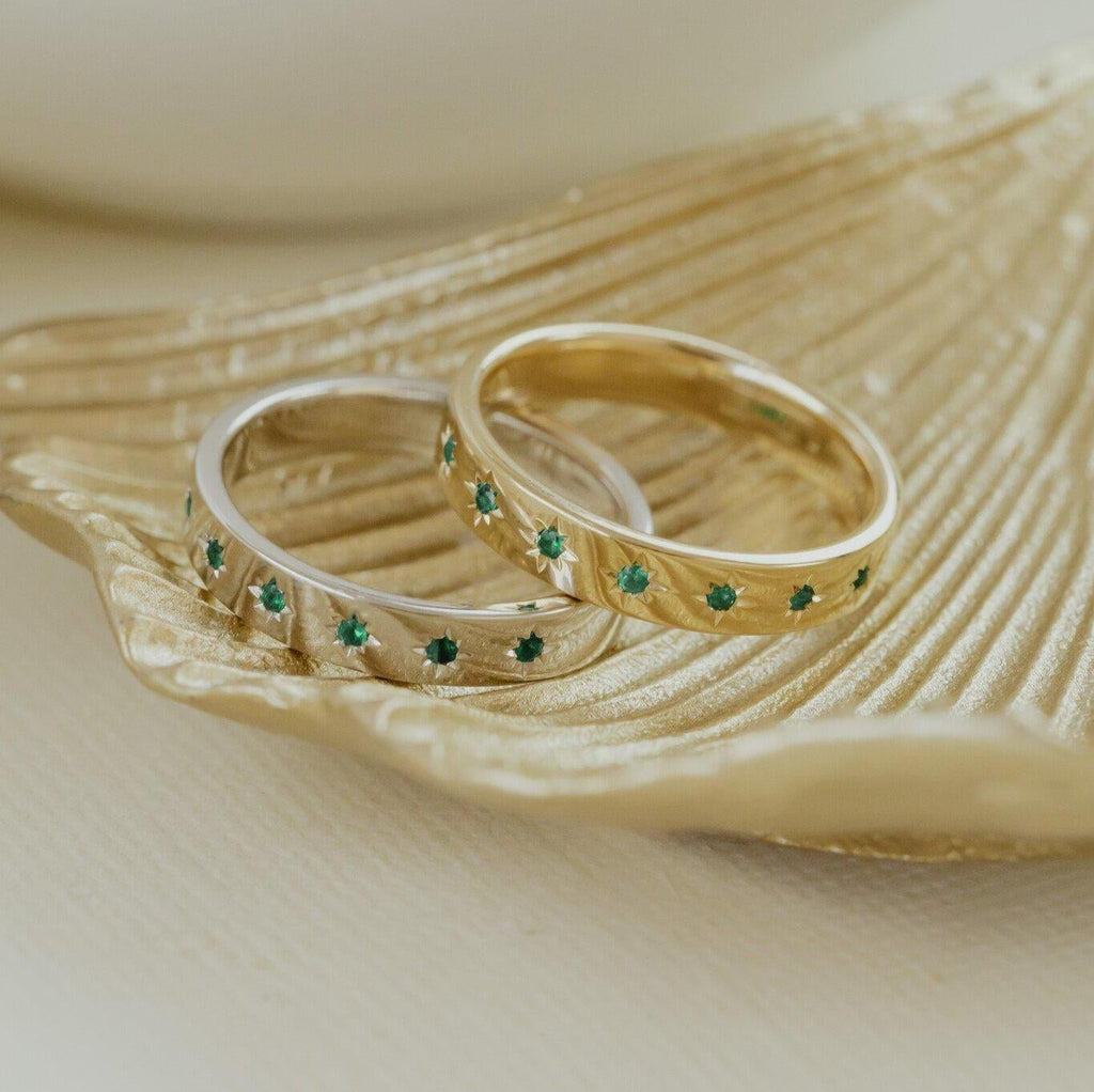 Star Emerald Stacking Eternity Ring Silver Celestial Band | Anima jewels