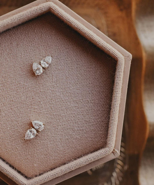Duo Pear Diamond Stud Earrings in Solid 14k Gold | Anima Jewels