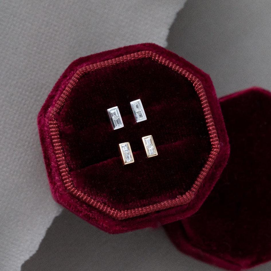 Double Baguette Diamond Bezel Earrings 14k Gold | Anima jewels