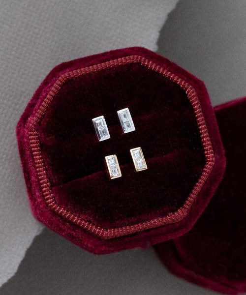 Double Baguette Diamond Bezel Earrings 14k Gold | Anima jewels