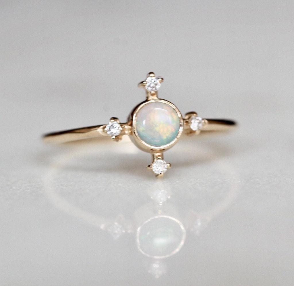 Opal Compass Ring 925 Sterling Silver Celestial Stackable Band | Anima jewels