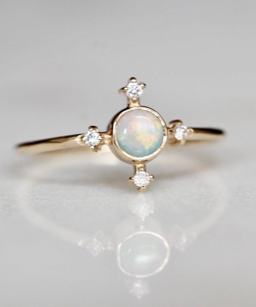 Opal Compass Ring 925 Sterling Silver Celestial Stackable Band | Anima jewels