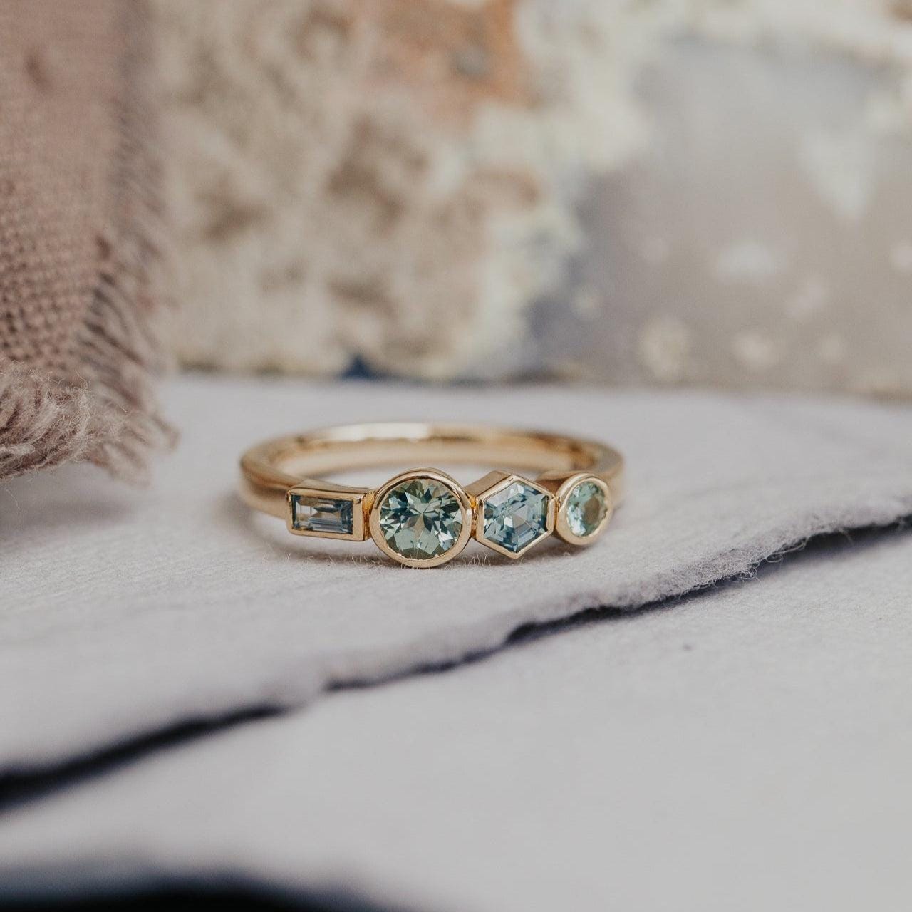 Geometric Hexagon Montana Sapphire Silver Engagement Ring | Anima jewels