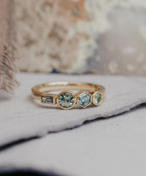 Geometric Hexagon Montana Sapphire Silver Engagement Ring | Anima jewels