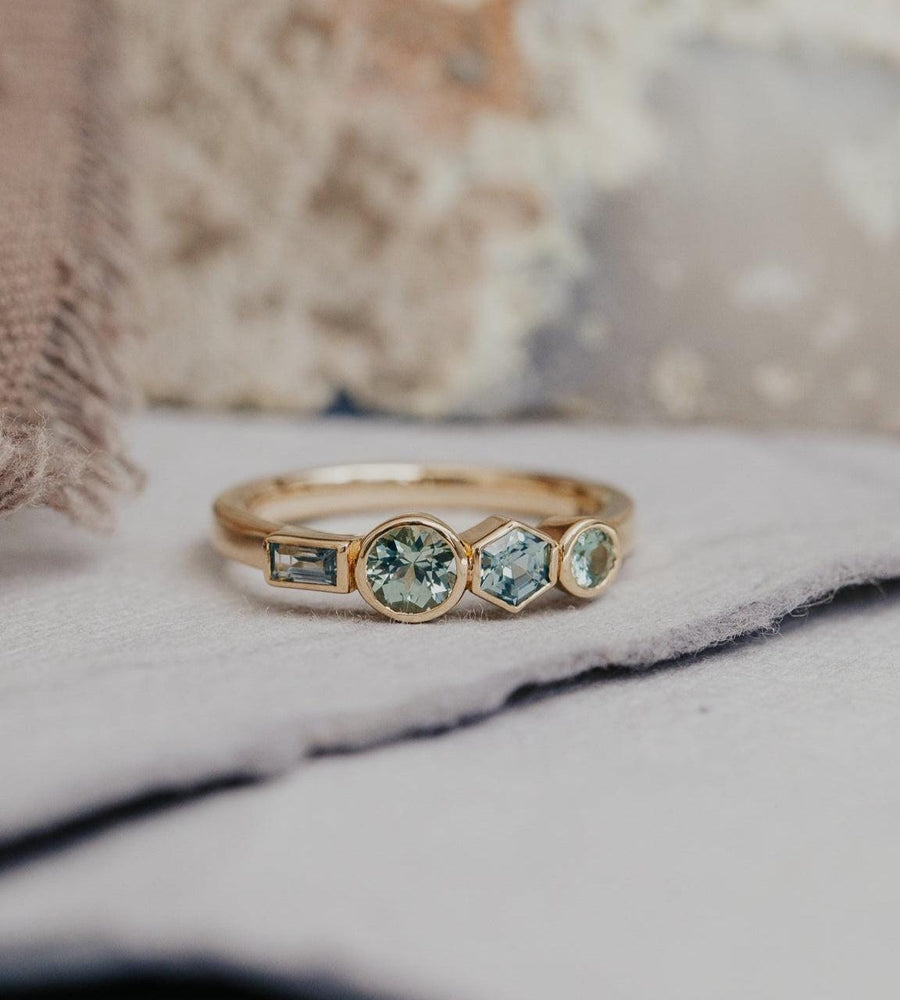 Geometric Hexagon Montana Sapphire Silver Engagement Ring | Anima jewels