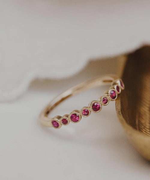 Ruby Eternity Ring 925 Sterling Silver Star Etched Stacking Band | Anima jewels