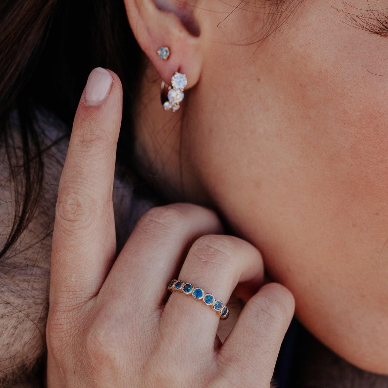 8 Montana Sapphire Bezel Band Silver Stackable Ring | Anima jewels