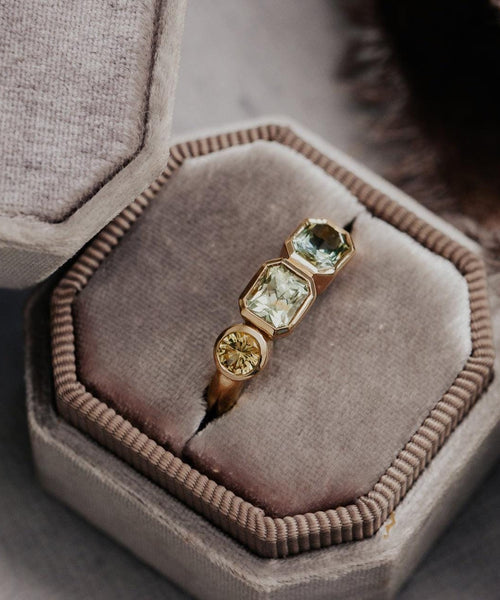 Montana Sapphire Three-Stone Bezel Ring Silver Engagement Band | Anima jewels