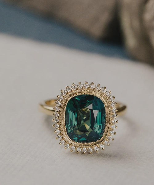 3.67 ct Cushion Montana Sapphire & Diamond Ring | 925 Sterling Silver | Anima jewels