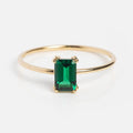 Emerald-Cut Natural Emerald Solitaire Ring | 14K Yellow Gold Art Deco Band | Anima jewels