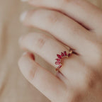 Ruby Curved Wedding Band Silver Leaf Stacking Ring | Anima jewels