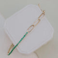Emerald Tennis and Paperclip Mixed Link Bracelet in 14k Gold Plated Silver | Anima Jewels