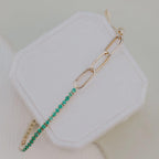 Emerald Tennis and Paperclip Mixed Link Bracelet in 14k Gold Plated Silver | Anima Jewels