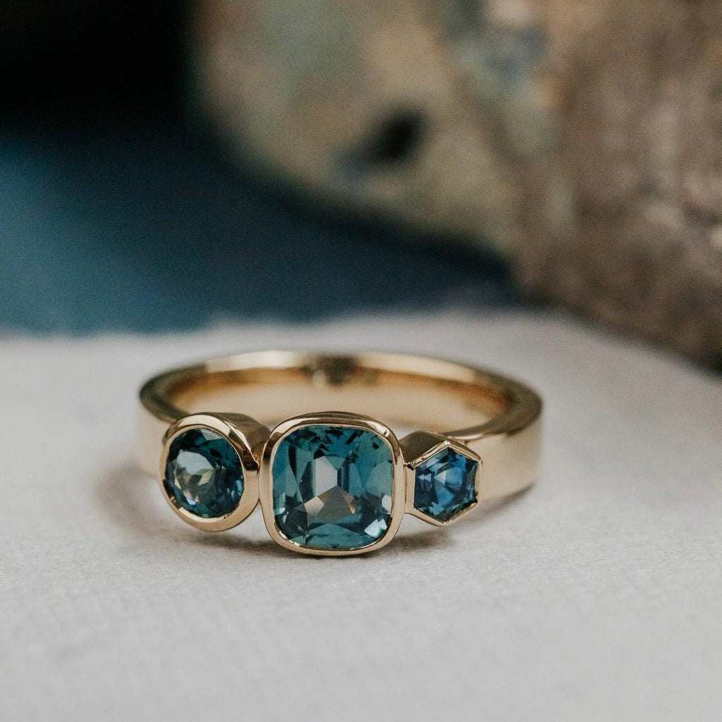 Hexagon Montana Sapphire Ring Silver Geometric Engagement | Anima jewels