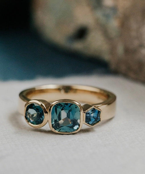 Hexagon Montana Sapphire Ring Silver Geometric Engagement | Anima jewels