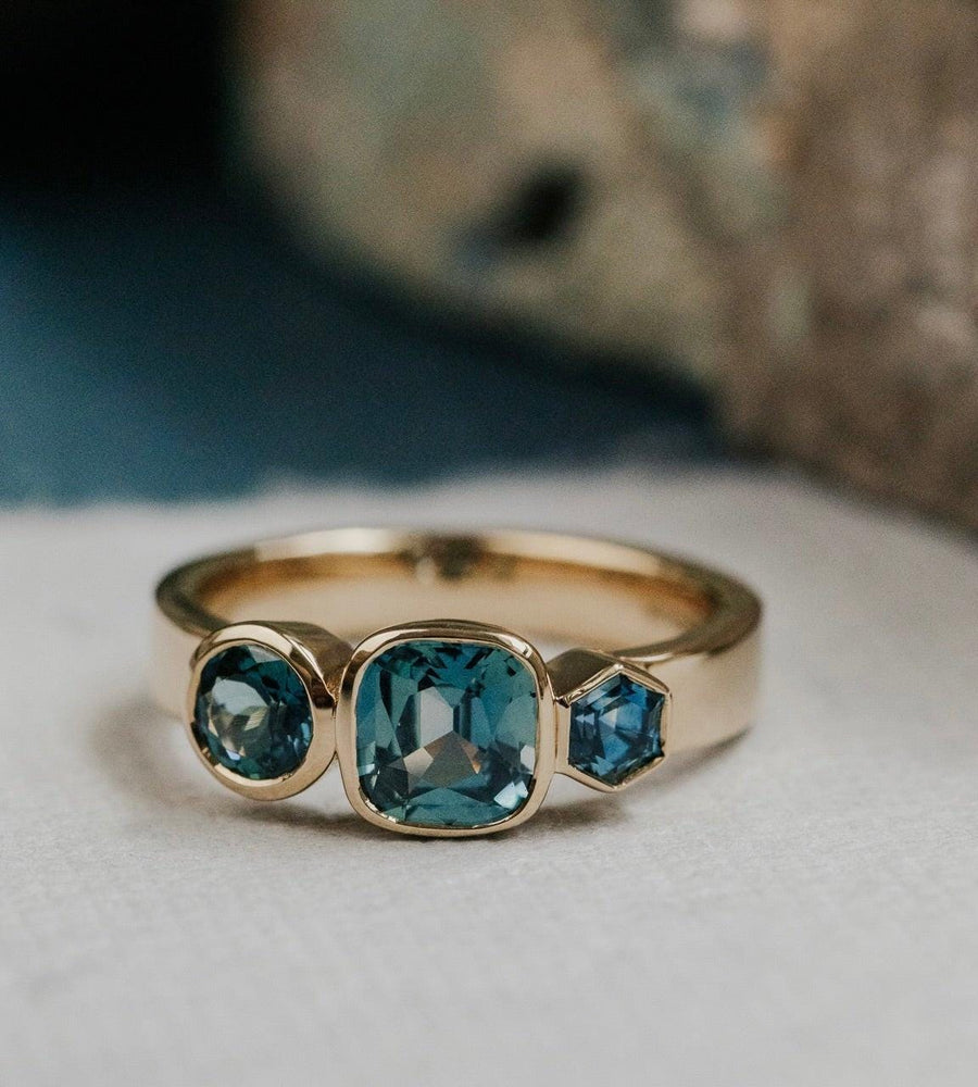 Hexagon Montana Sapphire Ring Silver Geometric Engagement | Anima jewels