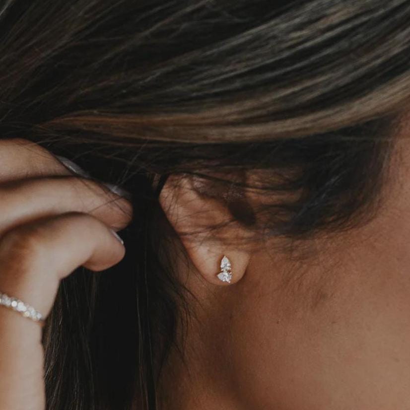 Duo Pear Diamond Stud Earrings in Solid 14k Gold | Anima Jewels