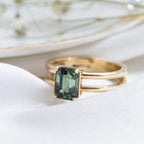 Montana Sapphire Emerald Cut Ring 14k Gold Double Band | Anima jewels