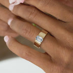 Emerald Cut Aquamarine Cigar Band Silver Statement Ring | Anima jewels